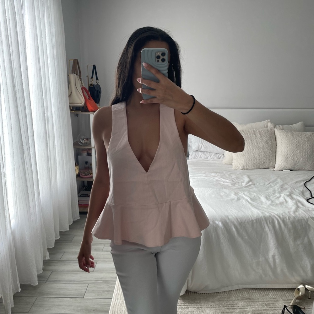 ALEXIE Baby Pink Sleeveless Peplum Top